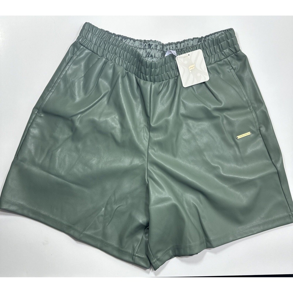 Fabletics Womens Size S/6 Smoke Green Vegan Leather Shorts High Rise New